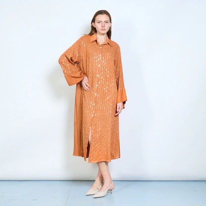 Abito chemisier midi con ricami decorativi e maniche ampie