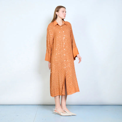 Abito chemisier midi con ricami decorativi e maniche ampie