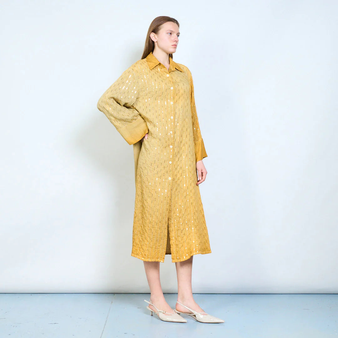 Abito chemisier midi con ricami decorativi e maniche ampie