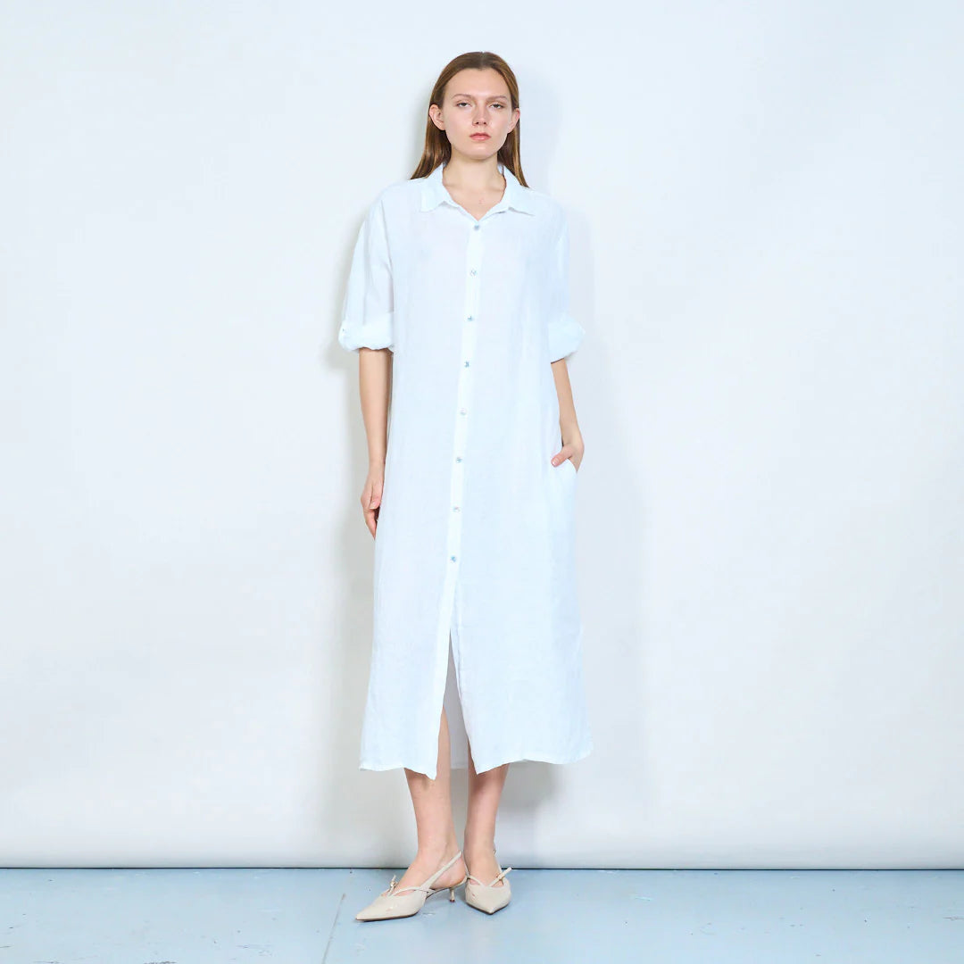 Abito chemisier midi con bottoni e maniche arrotolabili