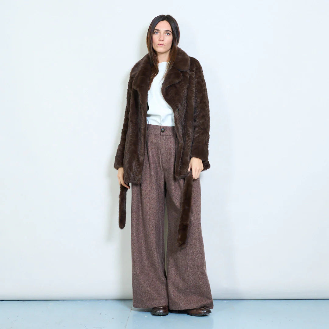 Women's Short Faux Fur Coat with Belt – Sunnyday