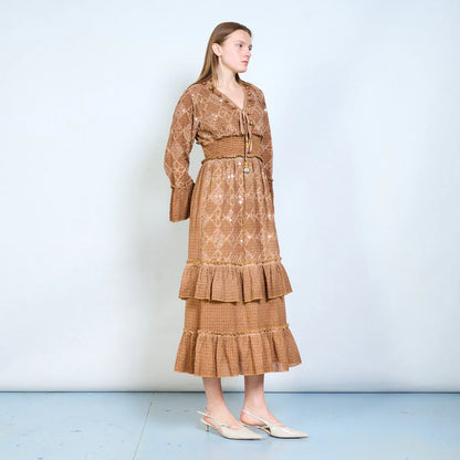 Abito midi donna con ricami, paillettes e vita elasticizzata