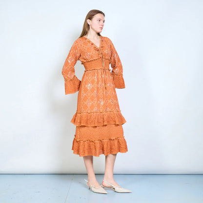 Abito midi donna con ricami, paillettes e vita elasticizzata