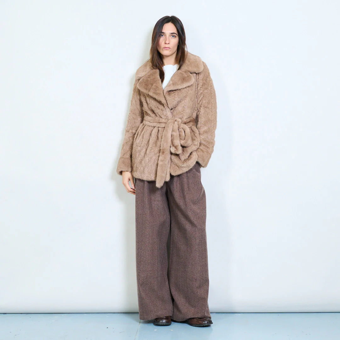 Women's Short Faux Fur Coat with Belt – Sunnyday