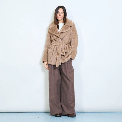 Women's Short Faux Fur Coat with Belt – Sunnyday