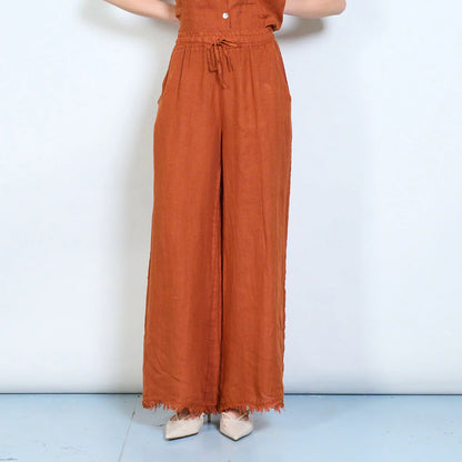 Pantaloni palazzo donna in lino con vita elasticizzata