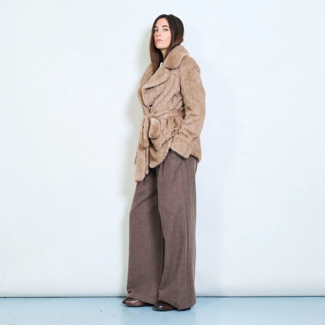 Women's Short Faux Fur Coat with Belt – Sunnyday