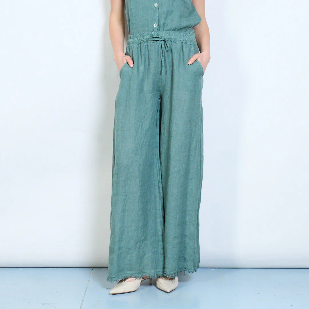 Pantaloni palazzo donna in lino con vita elasticizzata