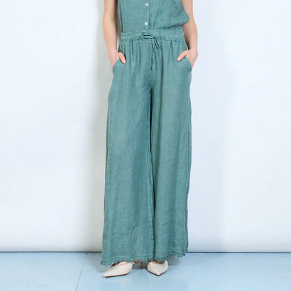Pantaloni palazzo donna in lino con vita elasticizzata