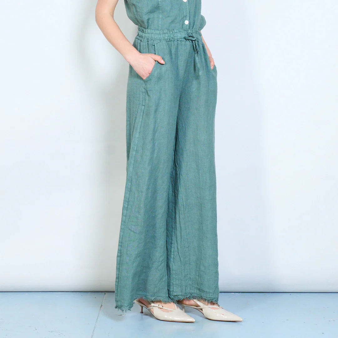 Pantaloni palazzo donna in lino con vita elasticizzata