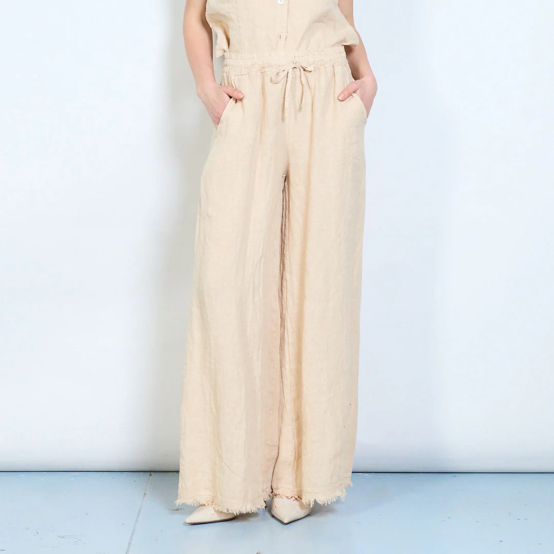 Pantaloni palazzo donna in lino con vita elasticizzata