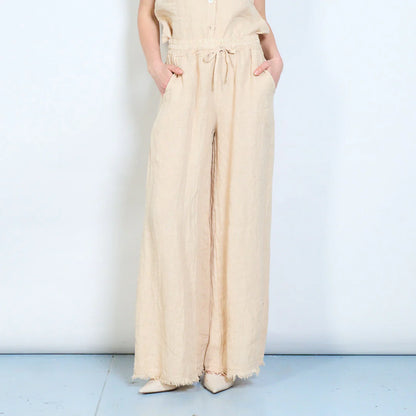 Pantaloni palazzo donna in lino con vita elasticizzata