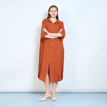 Abito chemisier lungo donna con bottoni e maniche arrotolabili