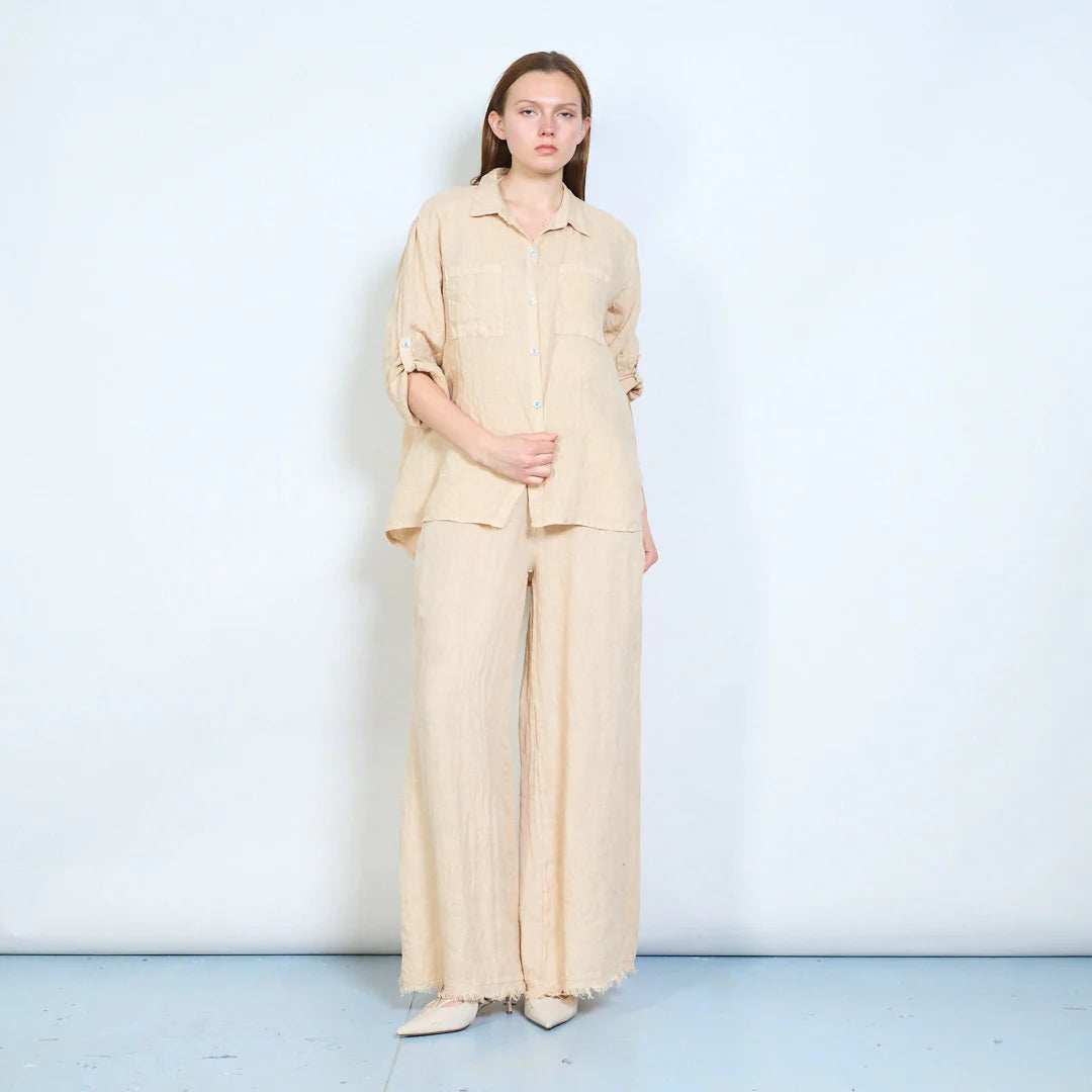 Camicia donna in lino con tasche frontali e maniche regolabili