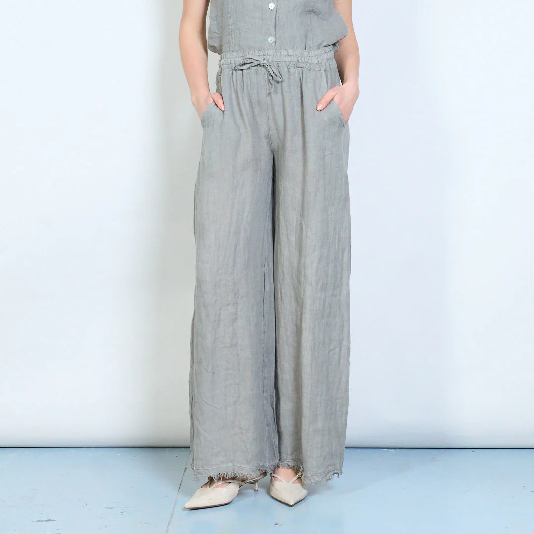 Pantaloni palazzo donna in lino con vita elasticizzata