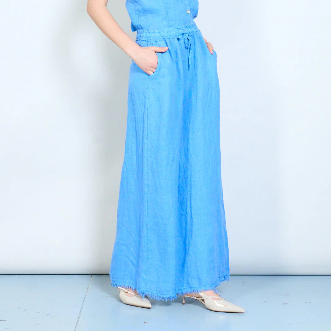 Pantaloni palazzo donna in lino con vita elasticizzata