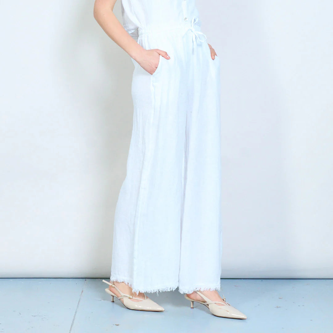 Pantaloni palazzo donna in lino con vita elasticizzata