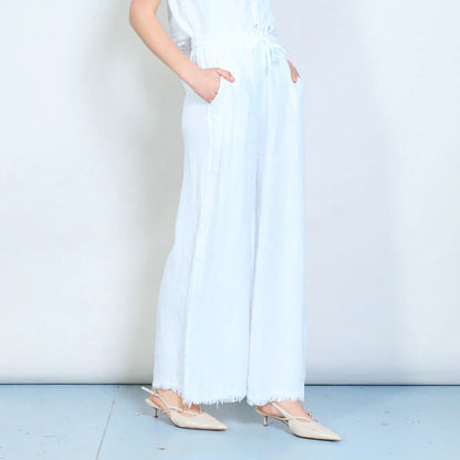 Pantaloni palazzo donna in lino con vita elasticizzata