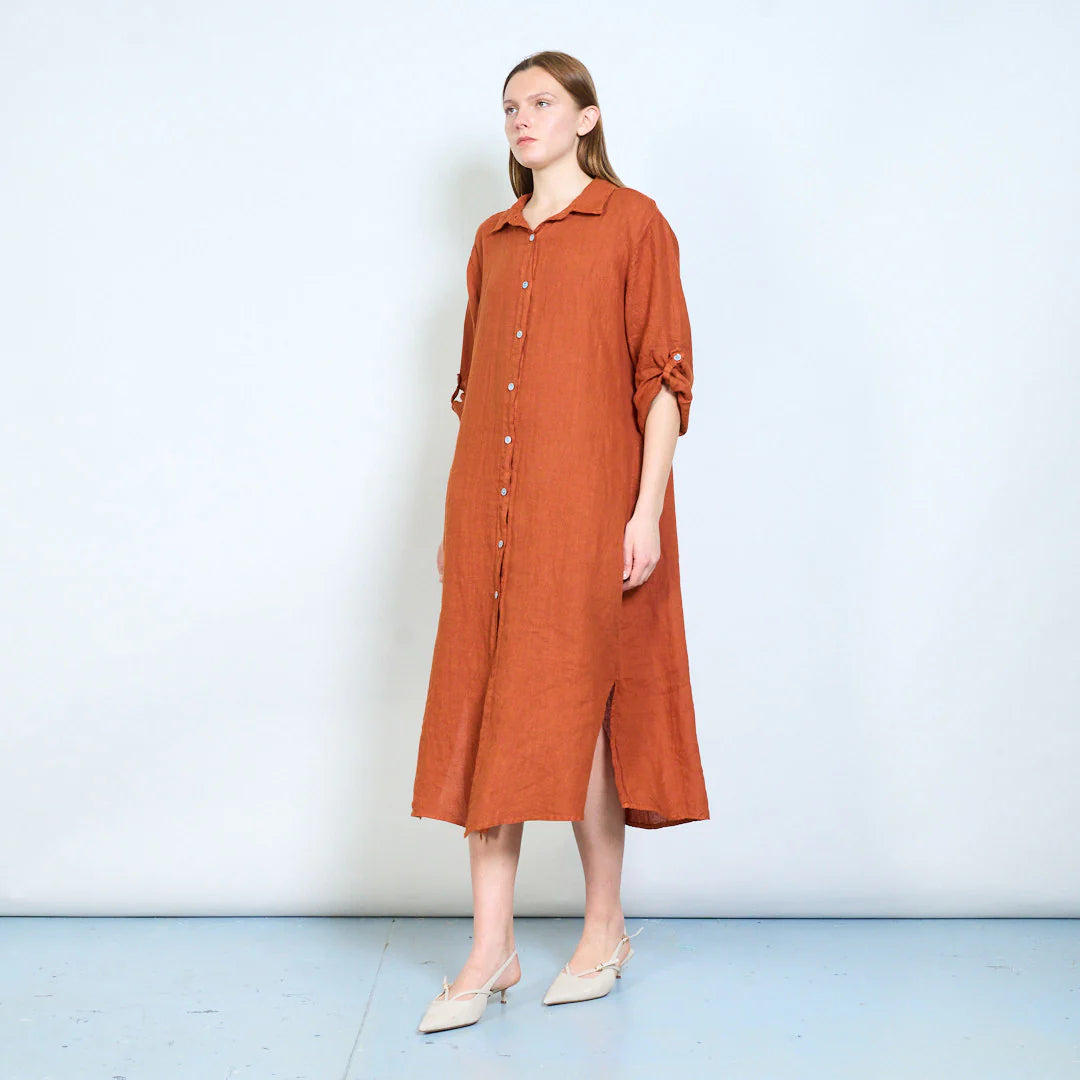 Abito chemisier lungo donna con bottoni e maniche arrotolabili