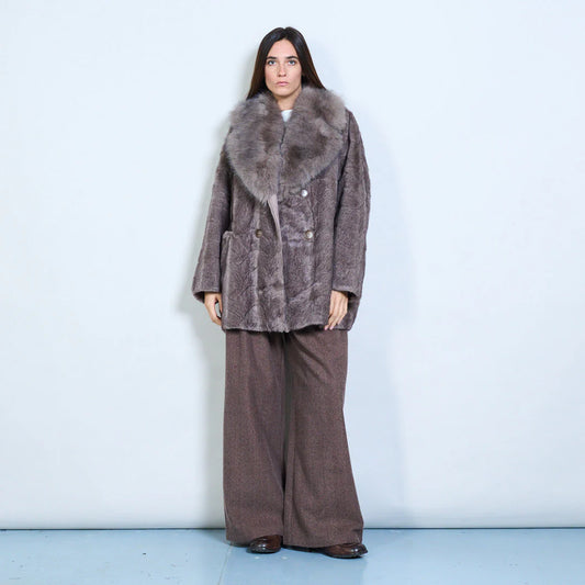 Faux Fur Coat with Voluminous Collar and Double Buttons