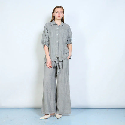 Camicia donna oversize con nodo frontale e maniche regolabili
