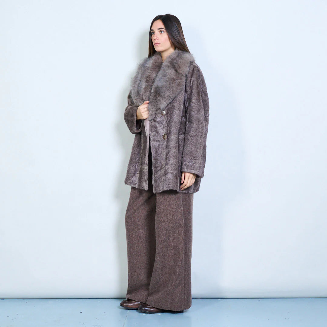 Faux Fur Coat with Voluminous Collar and Double Buttons
