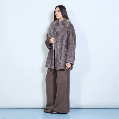 Faux Fur Coat with Voluminous Collar and Double Buttons