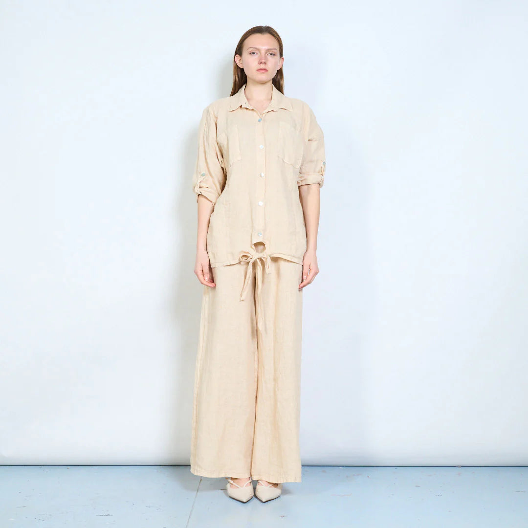 Camicia donna oversize con nodo frontale e maniche regolabili