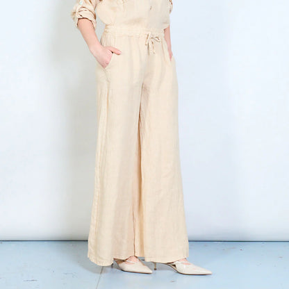 Pantaloni palazzo donna in lino con coulisse e tasche