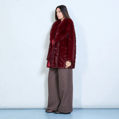 Faux Fur Coat with Voluminous Collar and Double Buttons