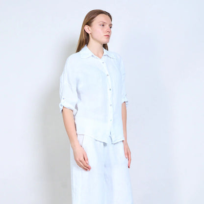 Camicia donna in lino con colletto classico e maniche arrotolabili
