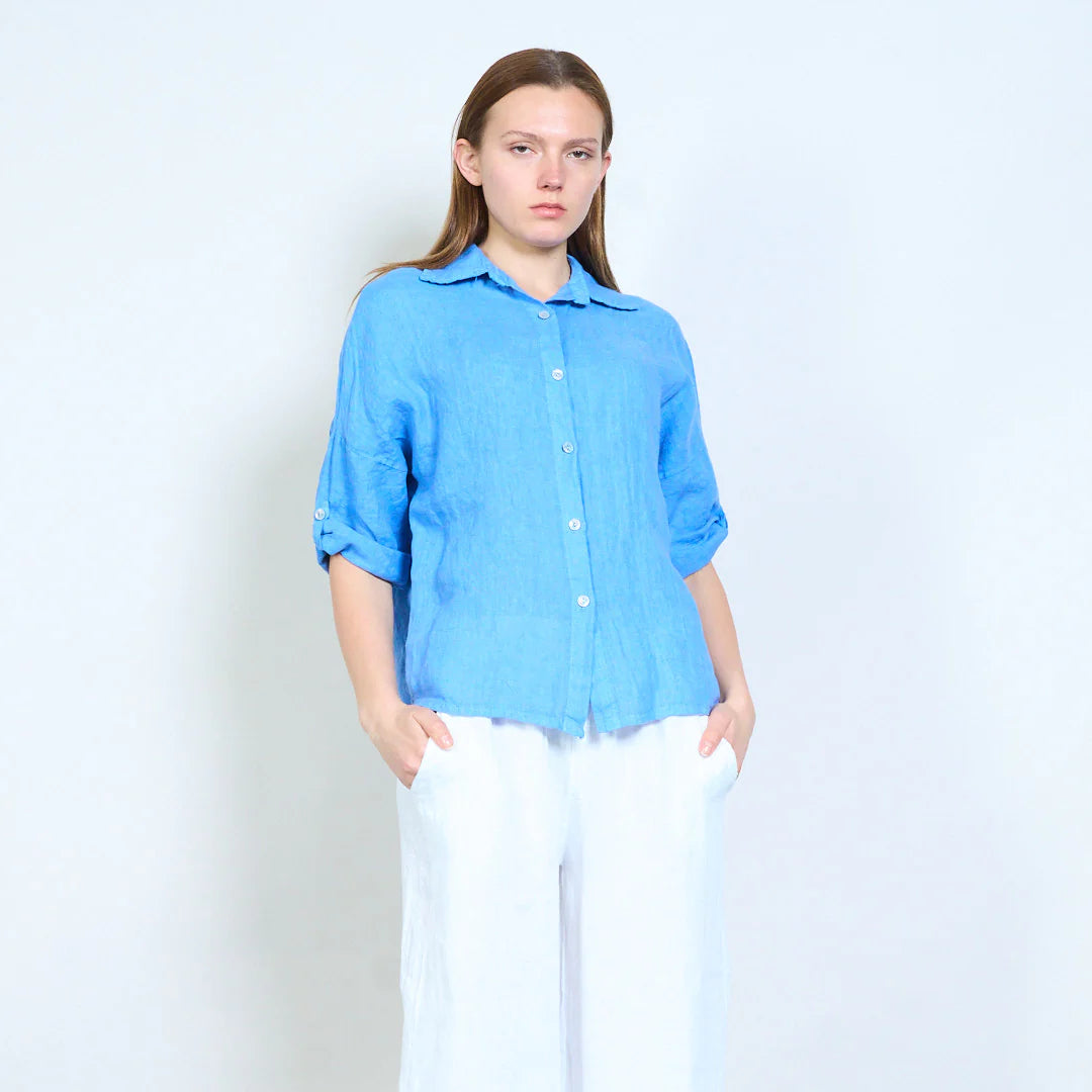 Camicia donna in lino con colletto classico e maniche arrotolabili