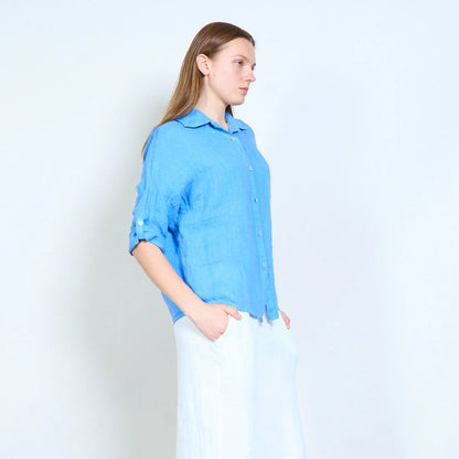 Camicia donna in lino con colletto classico e maniche arrotolabili