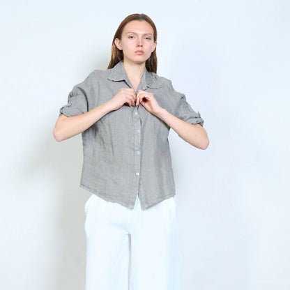 Camicia donna in lino con colletto classico e maniche arrotolabili