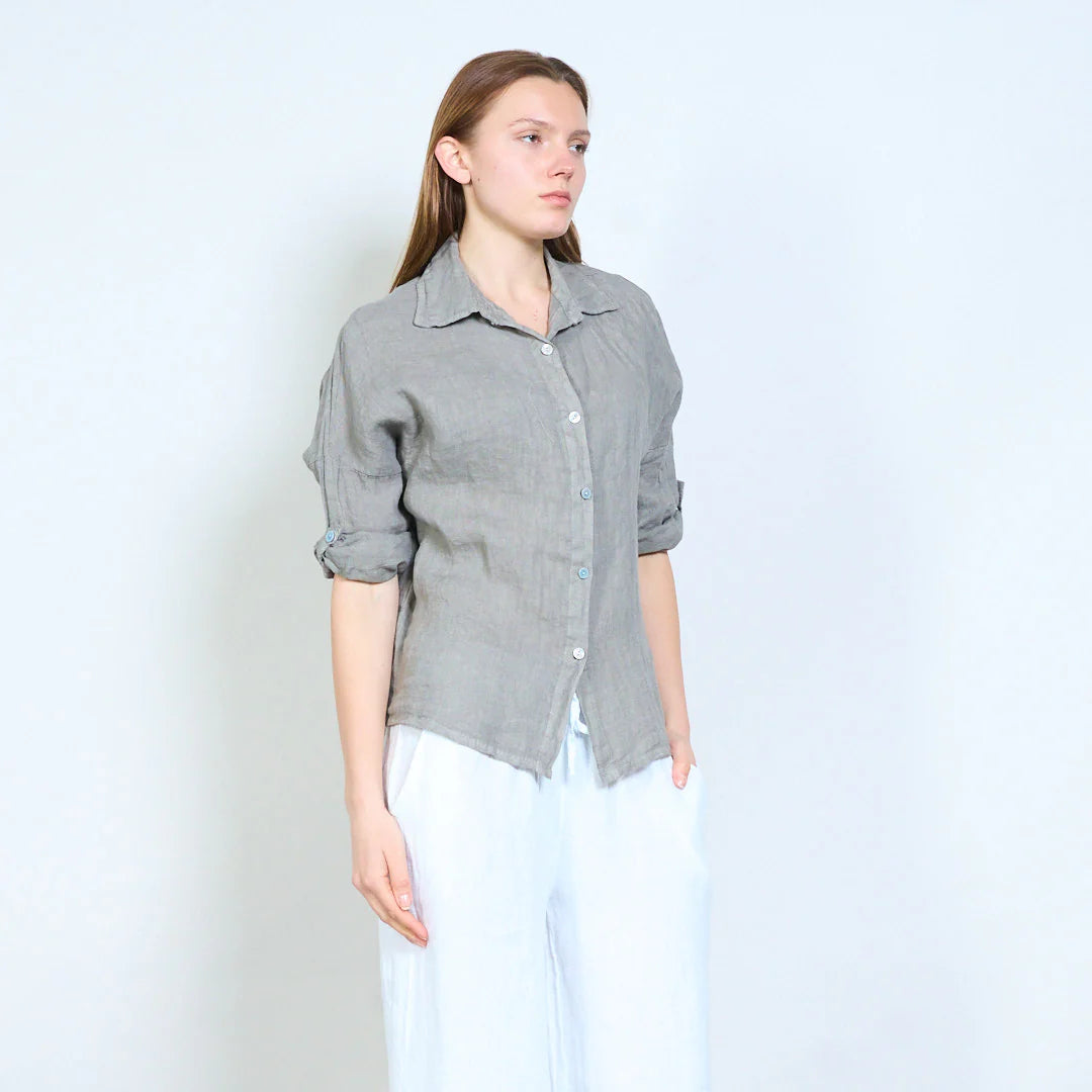 Camicia donna in lino con colletto classico e maniche arrotolabili
