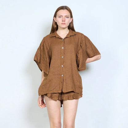 Camicia donna in lino con maniche ampie e taglio morbido