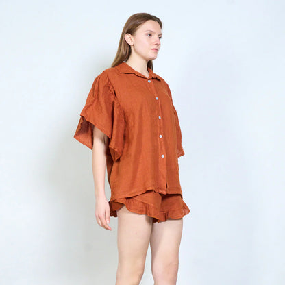 Camicia donna in lino con maniche ampie e taglio morbido