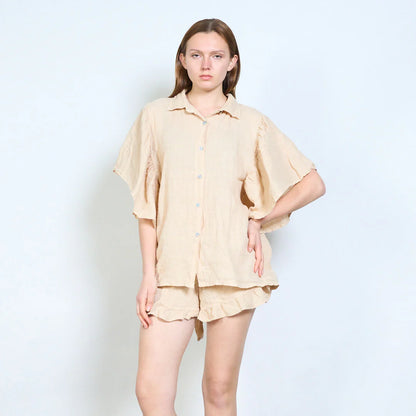 Camicia donna in lino con maniche ampie e taglio morbido