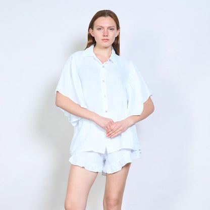 Camicia donna in lino con maniche ampie e taglio morbido