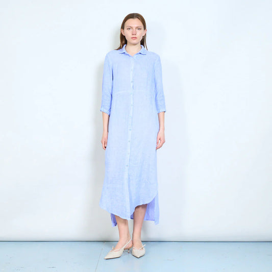 Abito chemisier lungo in lino con bottoni frontali