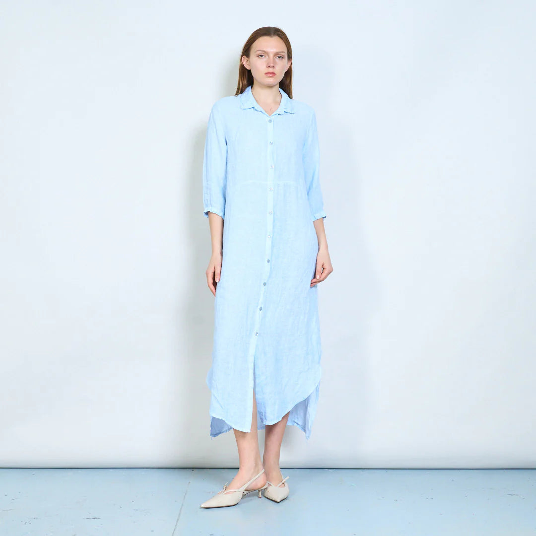 Abito chemisier lungo in lino con bottoni frontali