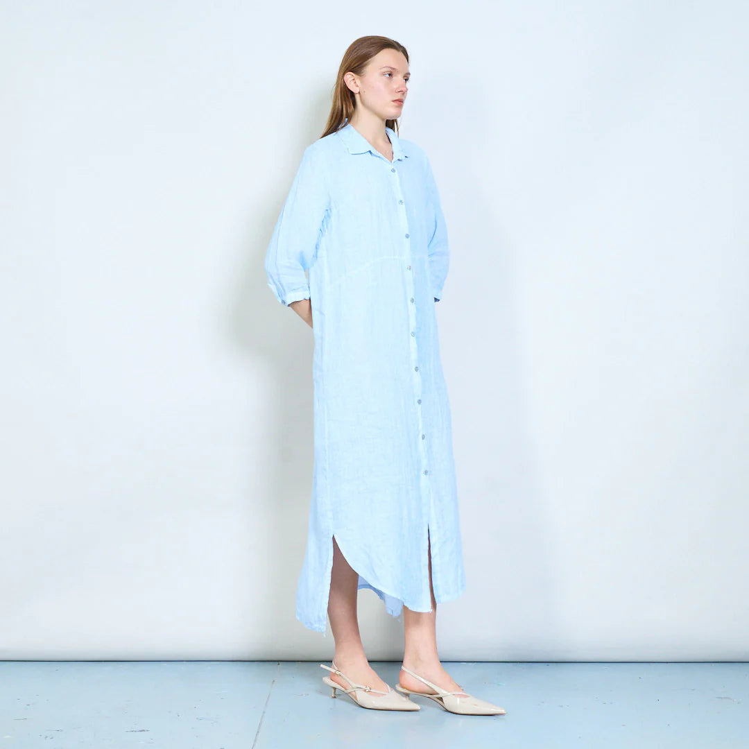 Abito chemisier lungo in lino con bottoni frontali