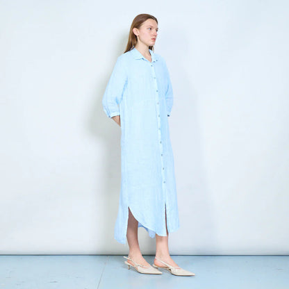 Abito chemisier lungo in lino con bottoni frontali