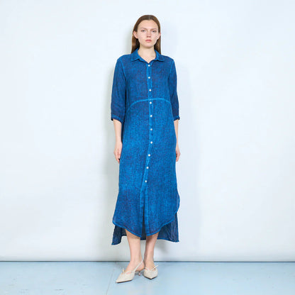 Abito chemisier lungo in lino con bottoni frontali