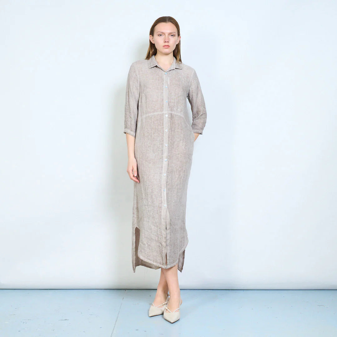 Abito chemisier lungo in lino con bottoni frontali