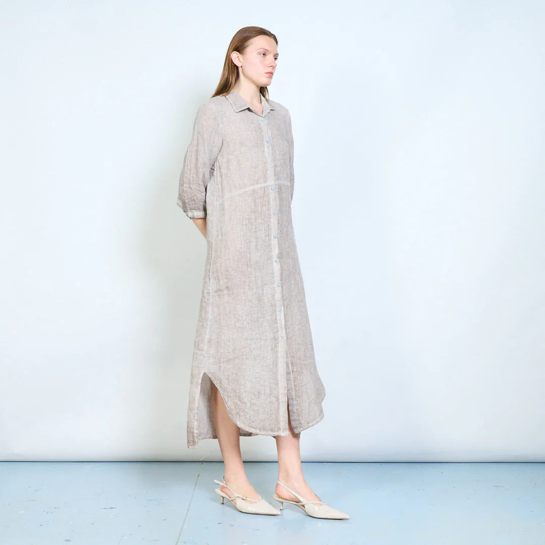 Abito chemisier lungo in lino con bottoni frontali