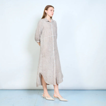 Abito chemisier lungo in lino con bottoni frontali