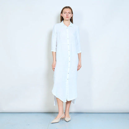 Abito chemisier lungo in lino con bottoni frontali