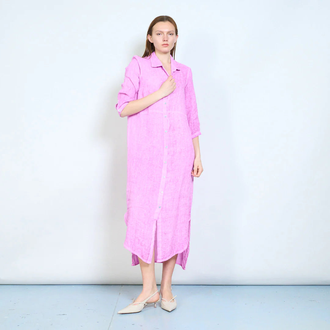 Abito chemisier lungo in lino con bottoni frontali