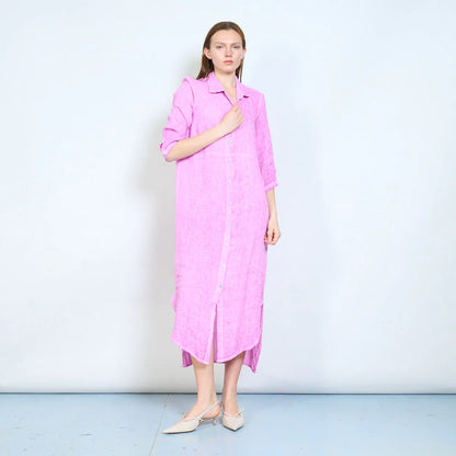 Abito chemisier lungo in lino con bottoni frontali